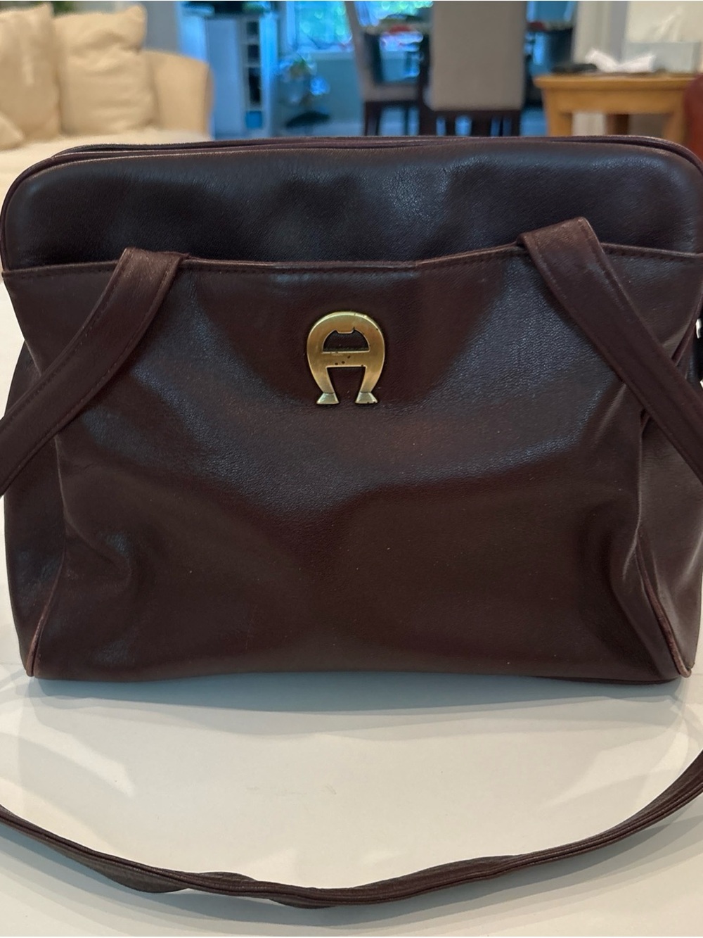 Vintage Etienne Aigner Dark Ox Blood Leather Shoulder Bag with Gold Logo